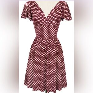Trashy Diva Wine Dots Burgundy Camilla Stretch Rayon Dress Size 12